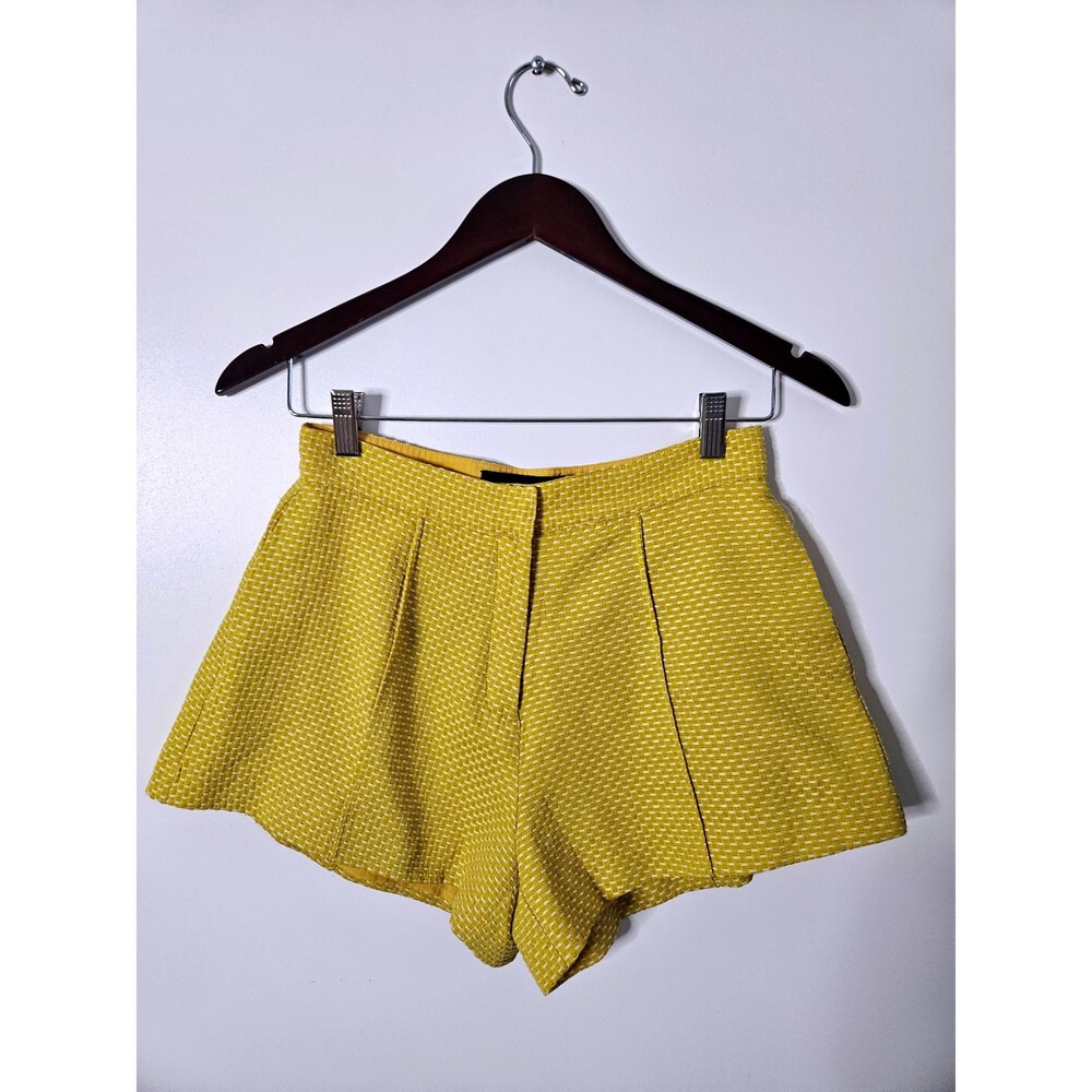 English Factory Yellow White Textured‎ Check Shorts Size S Lined High Waist Zip - Picture 2 of 6